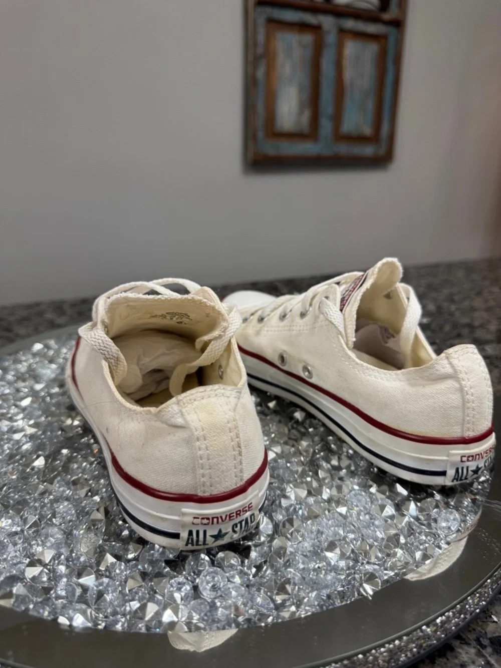 Converse Low Top Canvas Sneakers - White with Red Stripe womens 5 Youth 3